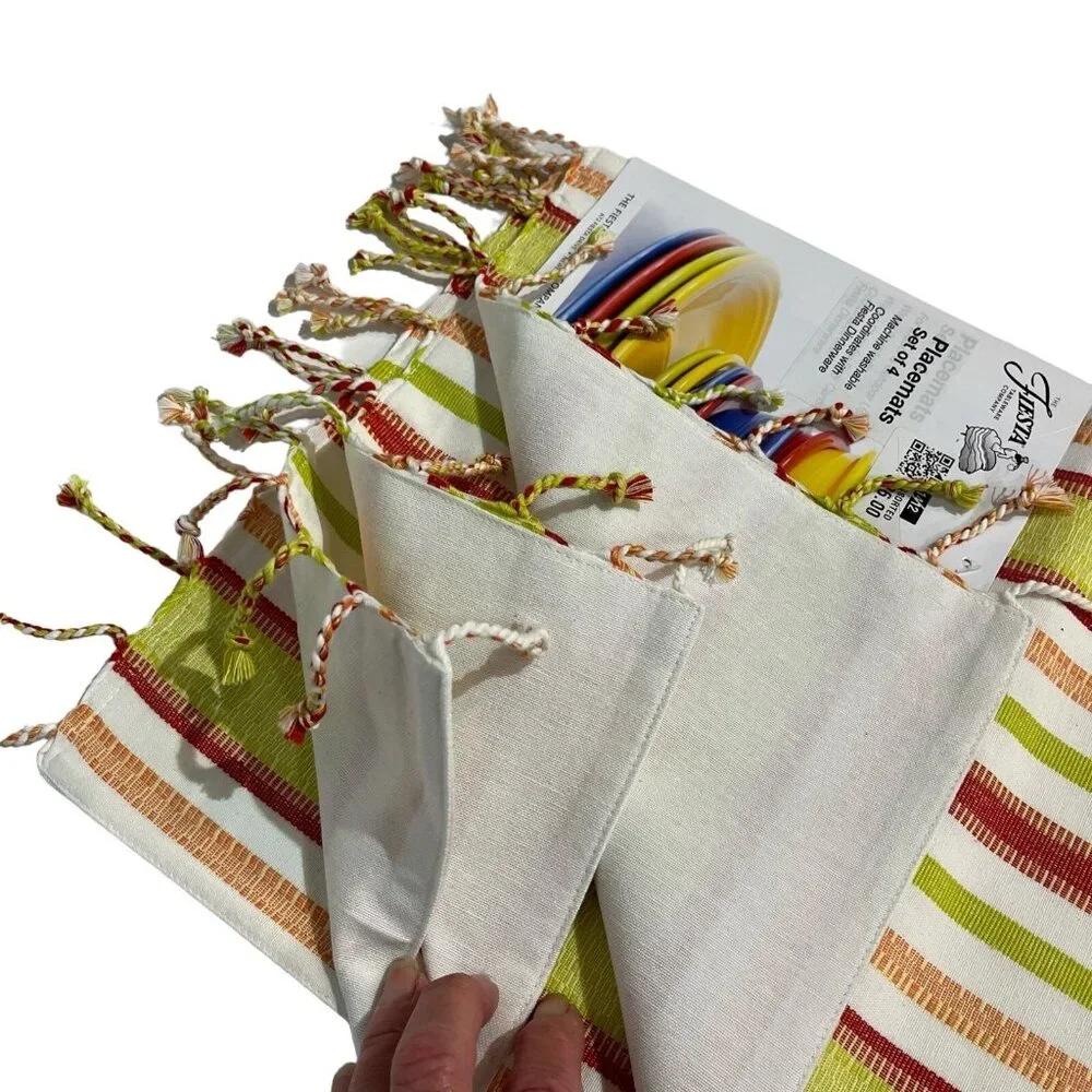 Fiesta Placemats Woven Tassel Striped Warm Fringe Multi Color Set Of 4 Hacienda‎